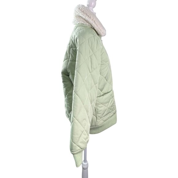 Lovers and Friends x Rachel Evie Quilted Jacket in Sage Green Fur Collar SZ XS - Picture 6 of 9